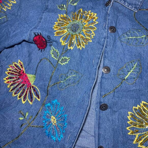 Grandmacore denim jacket with colorful embroidery - Picture 2 of 4